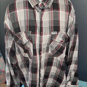 Mint Plaid Button-Down Shirt in Black, White, and Red